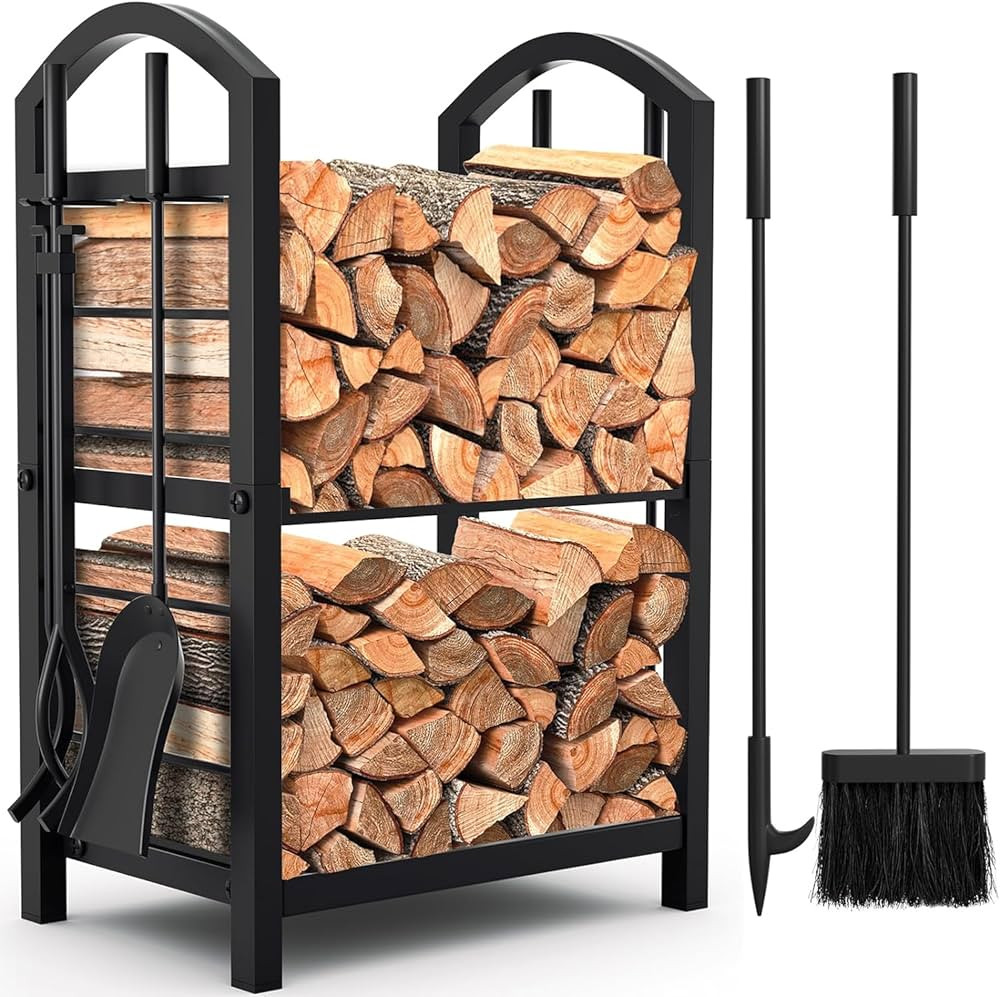 Fireplace Log Rack with 4 Tools Indoor Outdoor Fireside Firewood Holders Lumber Storage Stacking ... | Amazon (CA)