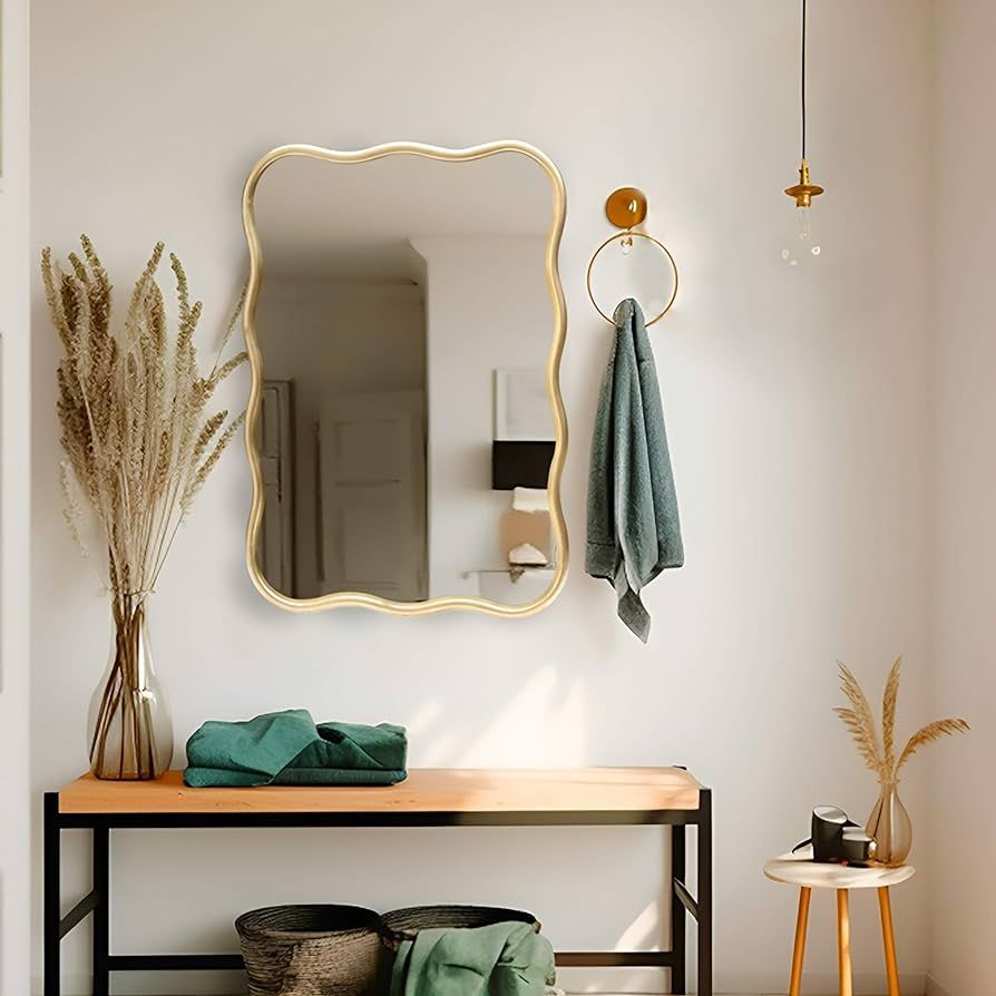 20 * 28" Gold Bathroom Mirror for Wall,Wavy Rectangular Mirror,Vanity Mirror,Bathroom Mirrors for... | Amazon (US)