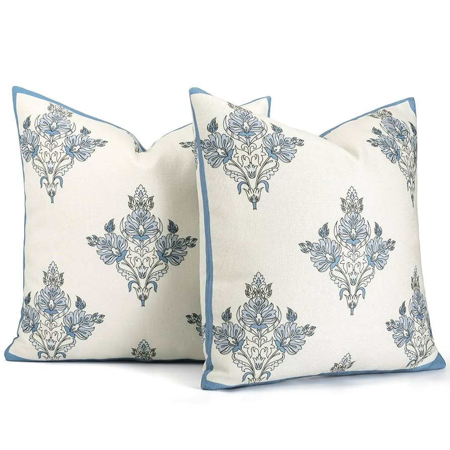 Mixweer 2 Set Grandmillennial Throw Pillow Covers 19 x 19 Inch Block Print Pillow Cover Floral Co... | Amazon (US)