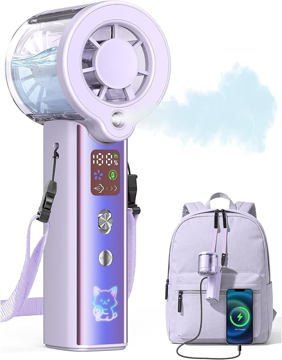 Portable Misting Fan with Mist, 3-in-1 Rechargeable Handheld 4000mAh | Amazon (US)