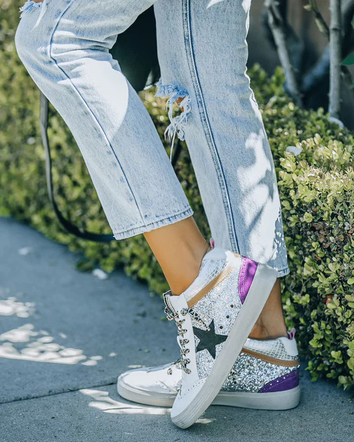 Rina High-Top Glitter Sneaker - Silver White | VICI