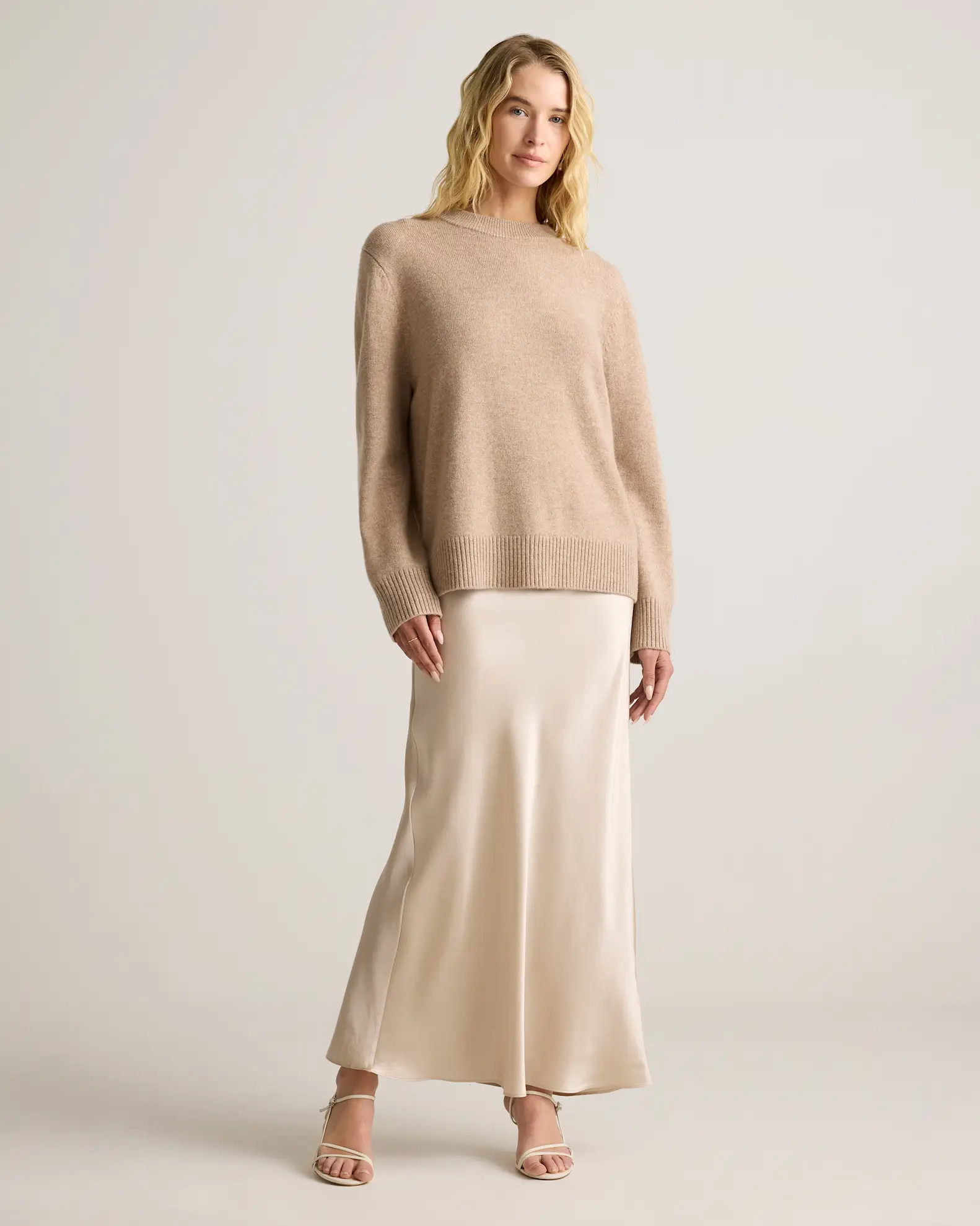 Mongolian Cashmere Oversized Crewneck Sweater in Oatmeal | Quince