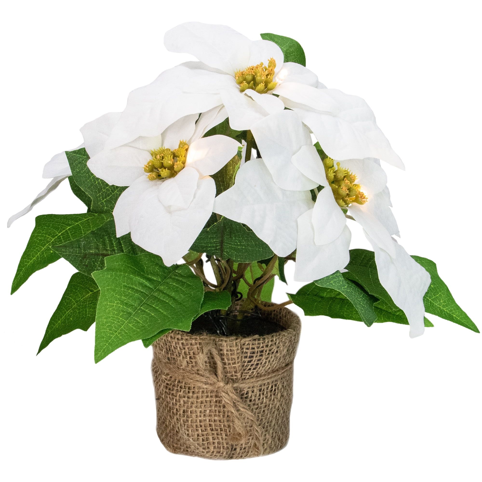 11.75" LED Artificial White Poinsettia Potted Plant - Clear Lights | Walmart (US)