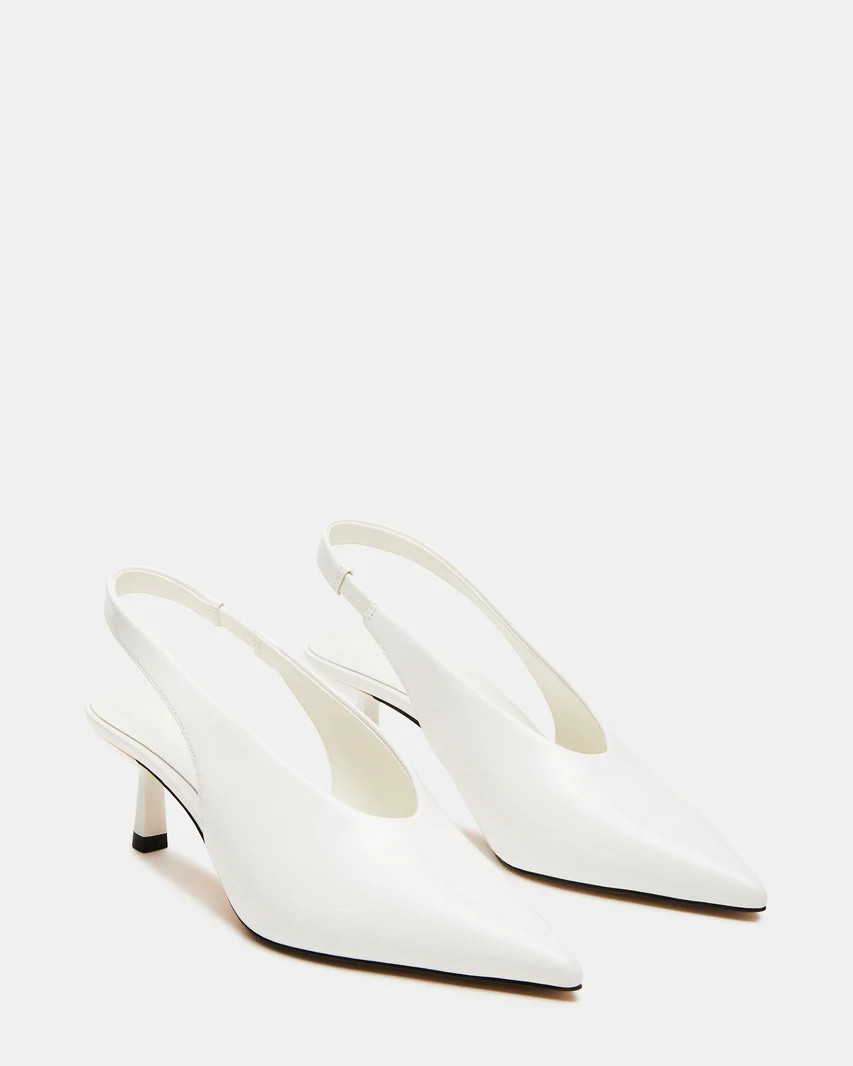 MONROE White Patent Slingback Pointed Toe Kitten Heel | Women's Heels | Steve Madden (US)