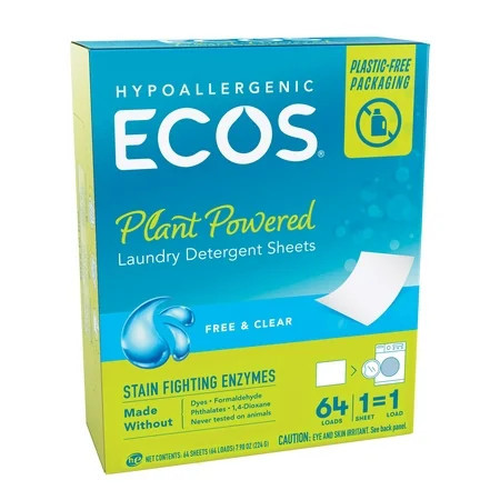 ECOS Laundry Detergent Sheets with Stain Fighting Enzymes Free & Clear 64 ct | Walmart (US)