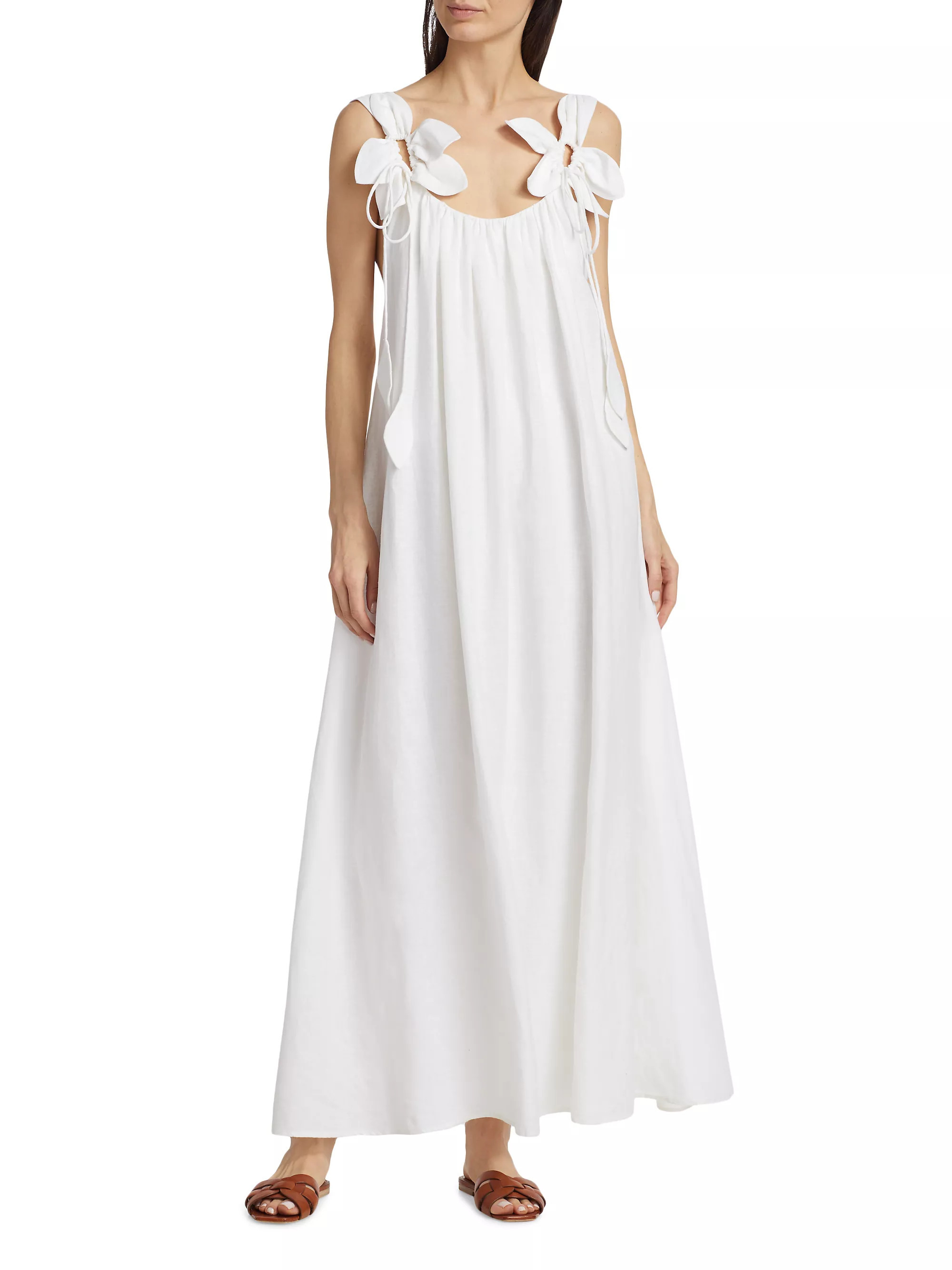 Linen-Blend Petal Shift Midi-Dress | Saks Fifth Avenue