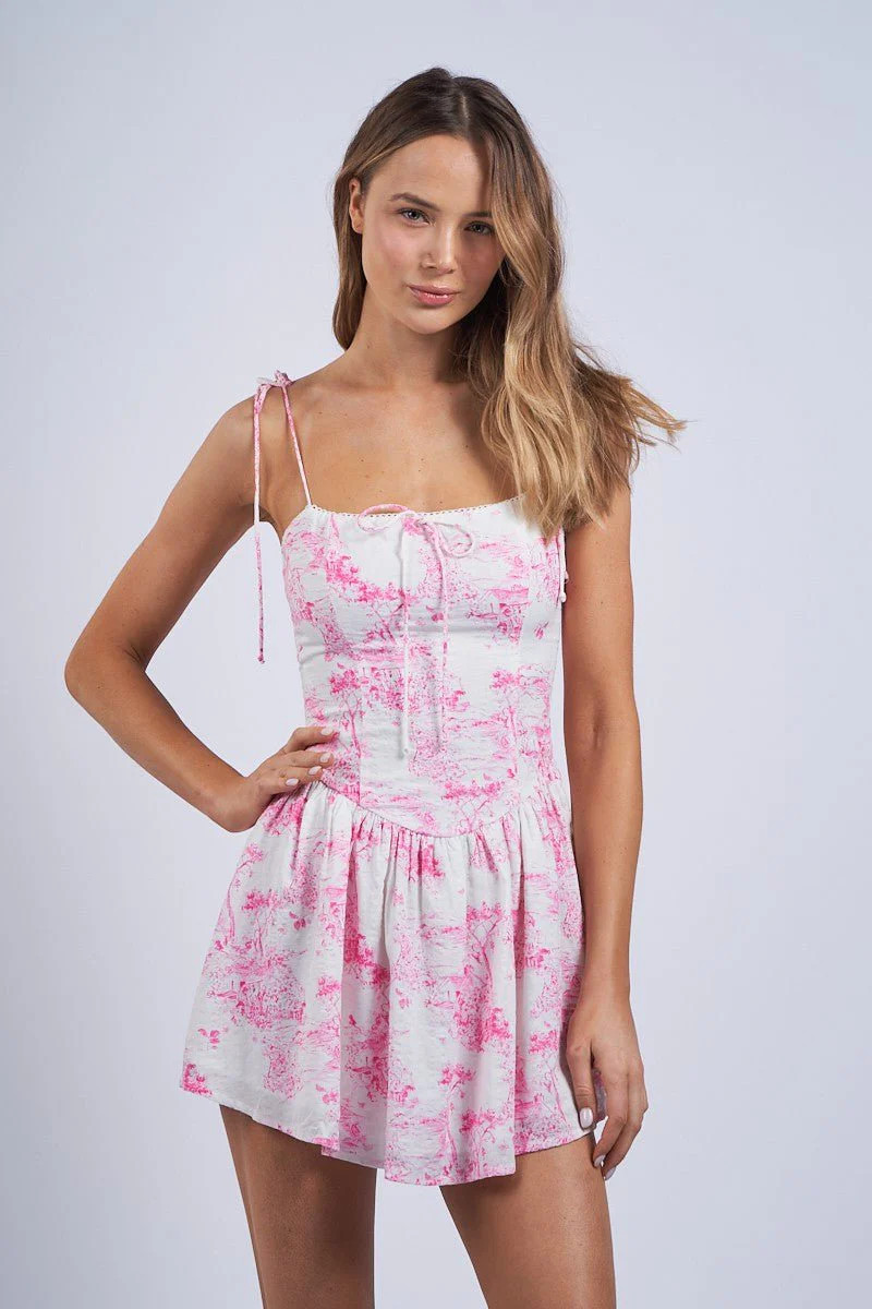 White and Pink Floral Fit and Flare Mini Dress | Boho Pink | Boho Pink