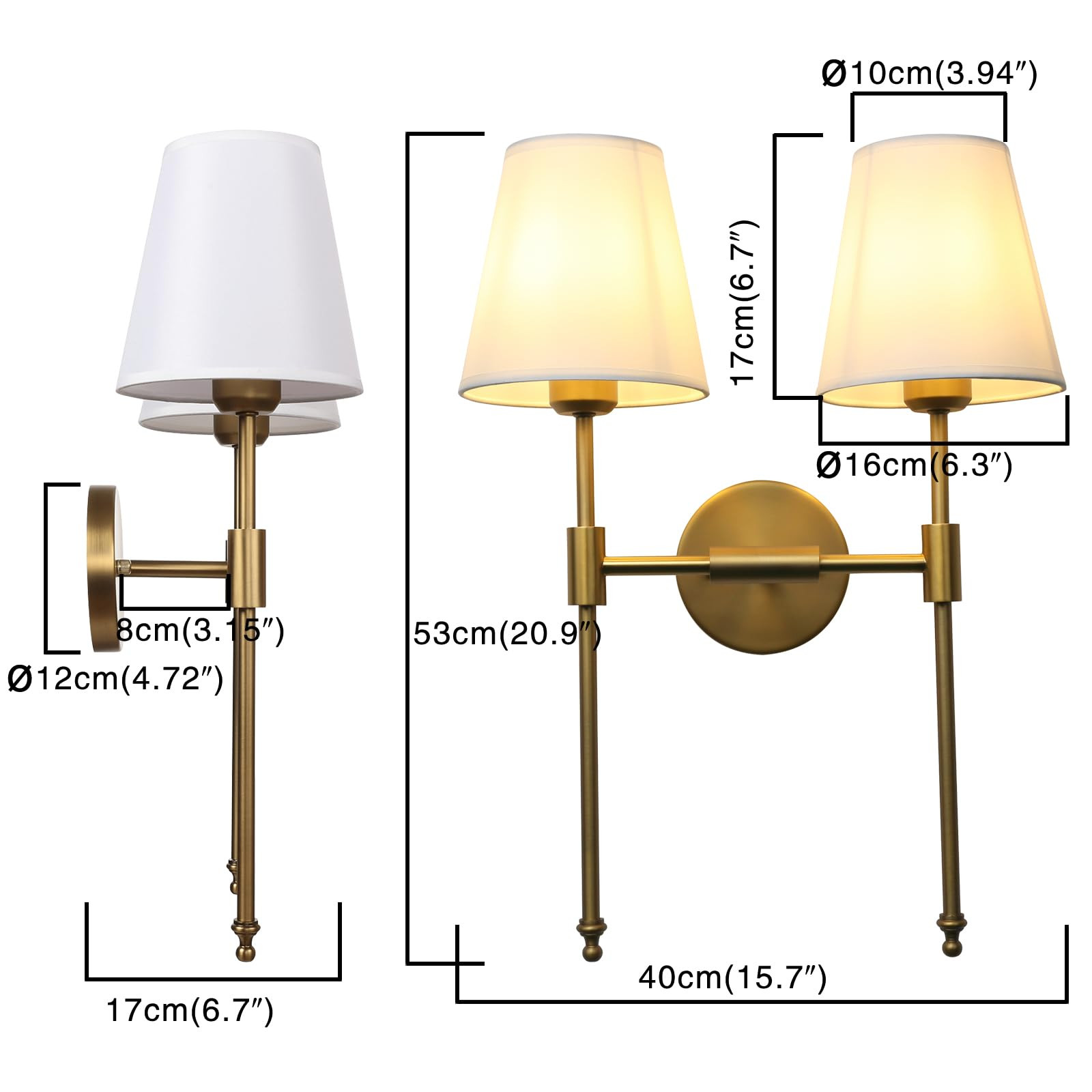 PERMO Classic Rustic Double Sconce 2-Lights Wall Sconce Lighting Fixture with Flared White Textil... | Amazon (US)