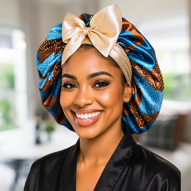 Ankara Print Satin Hair Bonnet, Reversible Satin Tie Sleep Cap for Hair Protection, Premium Charm... | Etsy (Global)