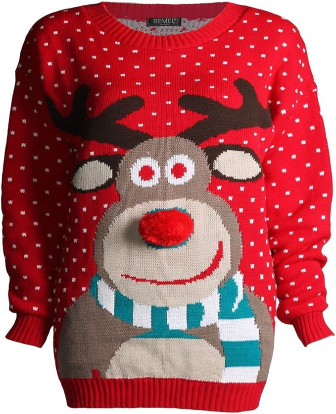 Forever Kids Beautiful Rudolph 3D Nose Pom Pom Christmas Jumper | Amazon (US)