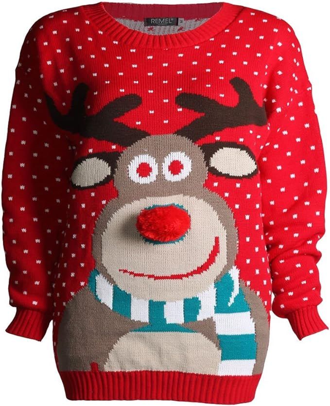 Forever Kids Beautiful Rudolph 3D Nose Pom Pom Christmas Jumper | Amazon (US)