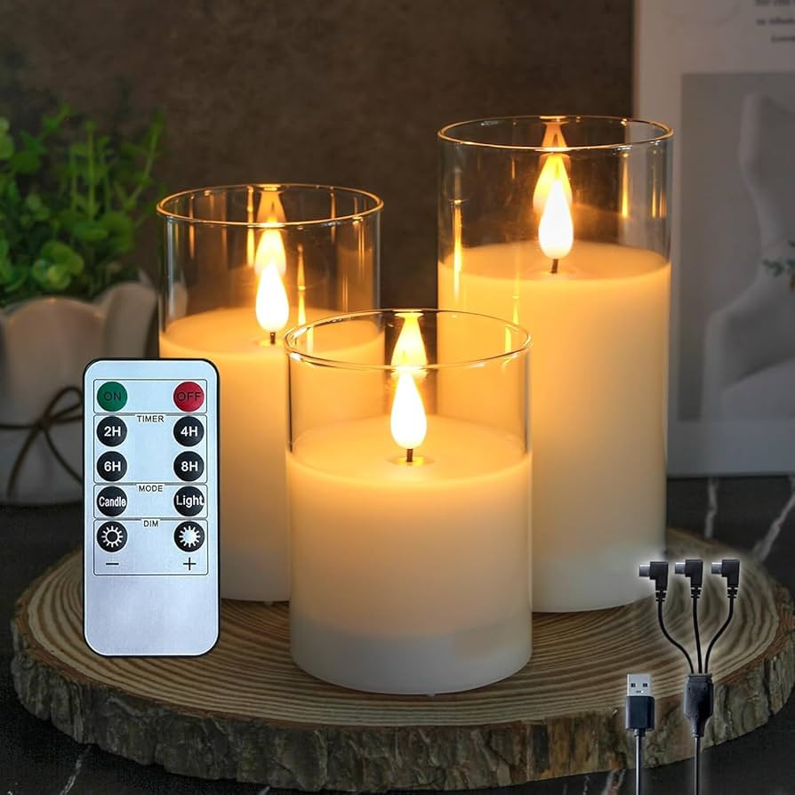 Rechargeable Flameless Candle, Flashing LED Pillar Real Wax Candle with Remote Control and Timer,... | Amazon (US)