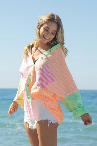 Neon Striped Colorblock Button Down | Gunny Sack and Co