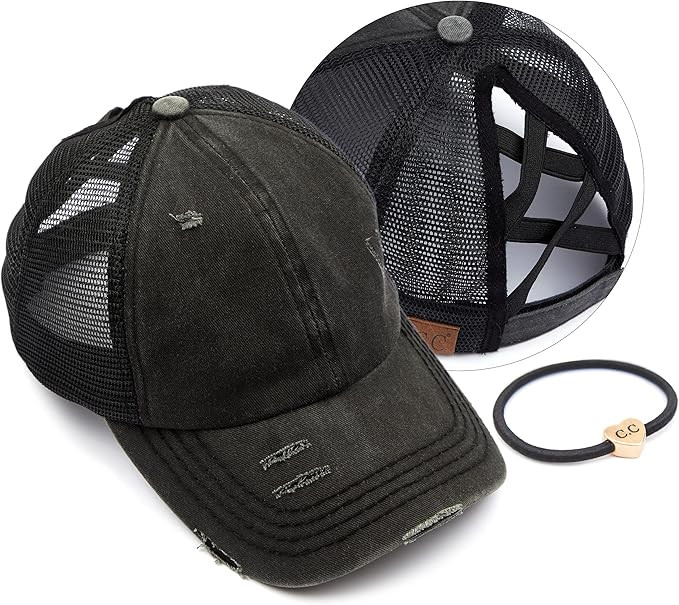 C.C Ponycap Messy High Bun Ponytail Adjustable Glitter Mesh Trucker Baseball Cap | Amazon (US)
