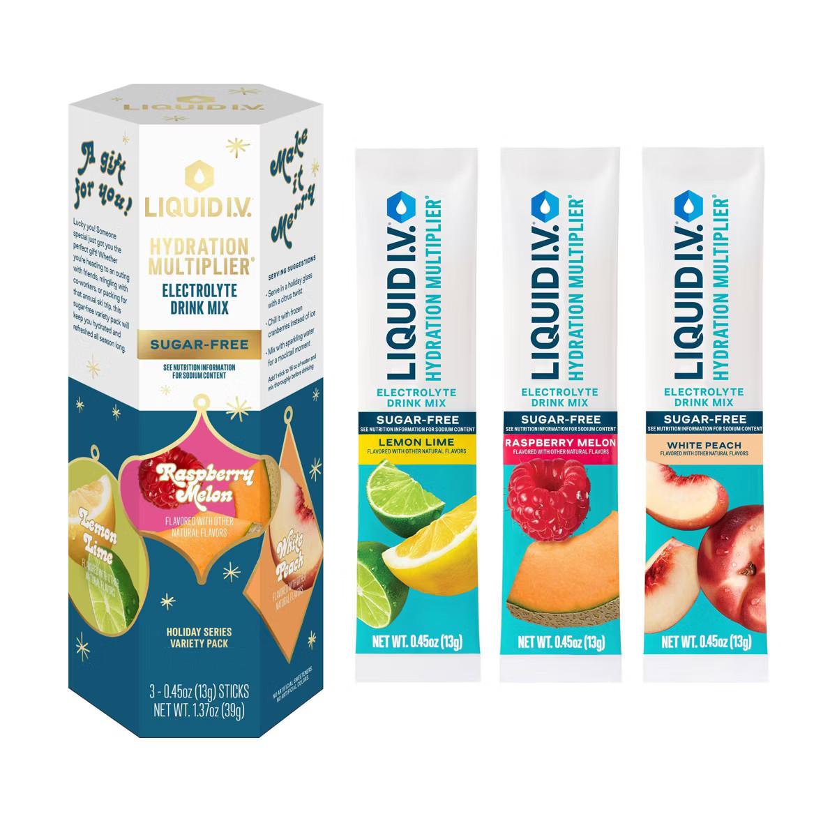 Liquid I.V. Holiday Sugar Free Hydration Multiplier Lemon, Raspberry, Melon, Peach Powder Electro... | Target