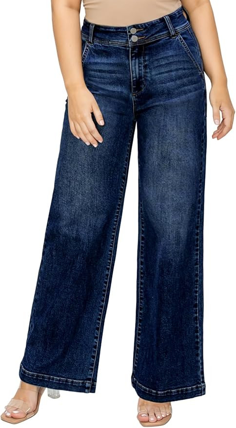 Eytino Women Plus Size Wide Leg Jeans High Waist Stretchy Straight Leg Jean Trendy Baggy Denim Pa... | Amazon (US)