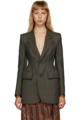 Multicolor Wool Houndstooth Blurry Blazer | SSENSE