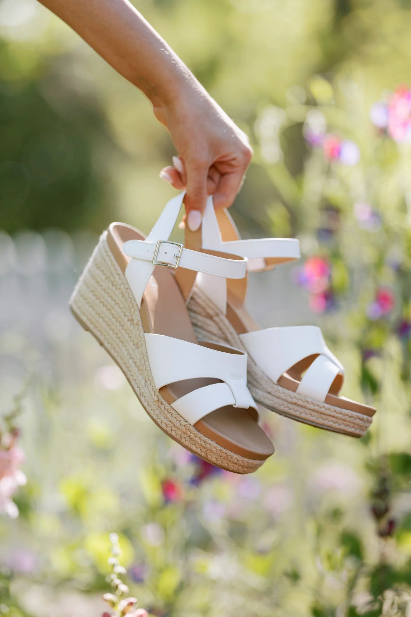 The World Up Here White Natural Espadrille Wedge Sandals | Red Dress