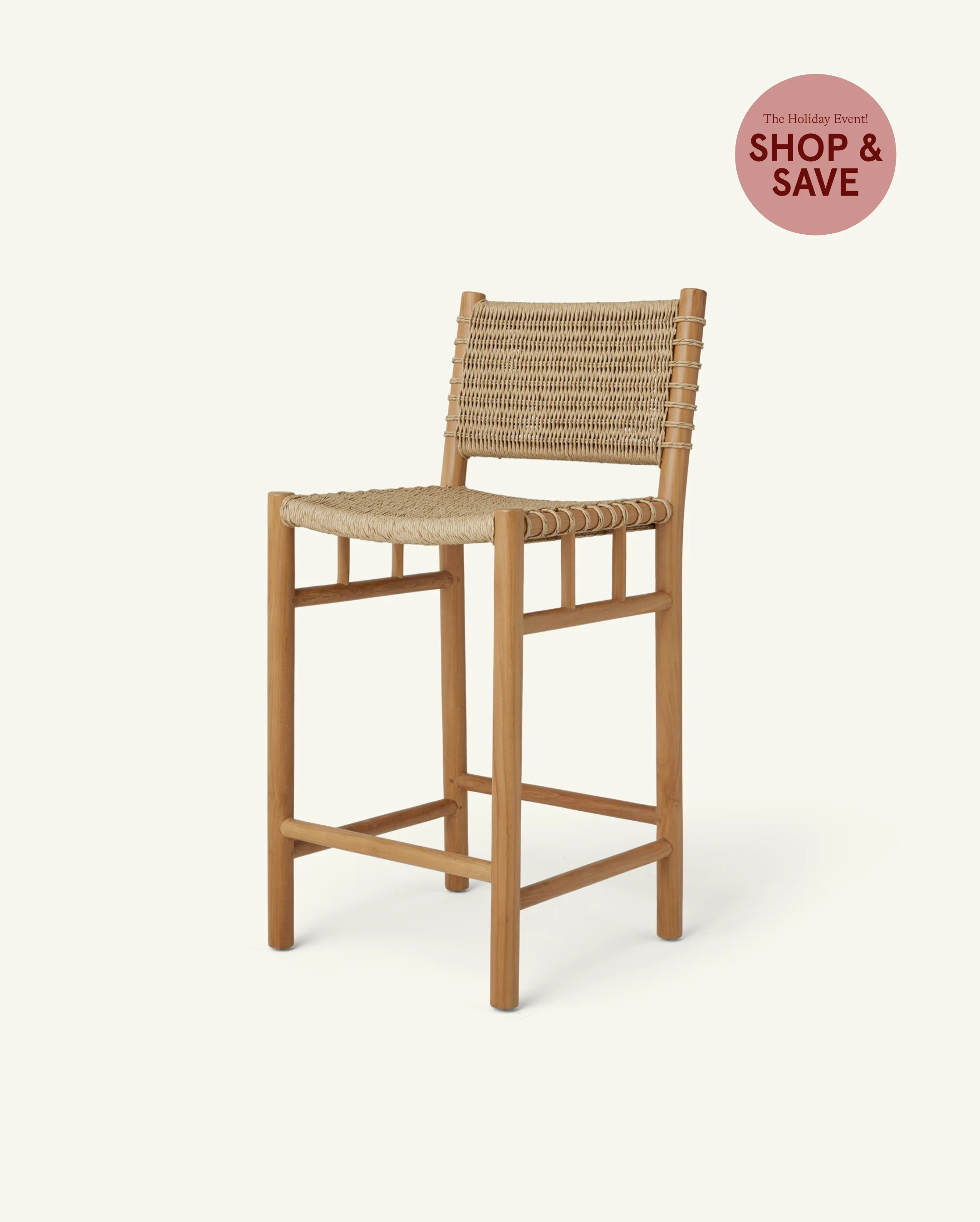 Ema Stool - Performance counter stool with teak frame and synthetic rattan seat | Hati Home