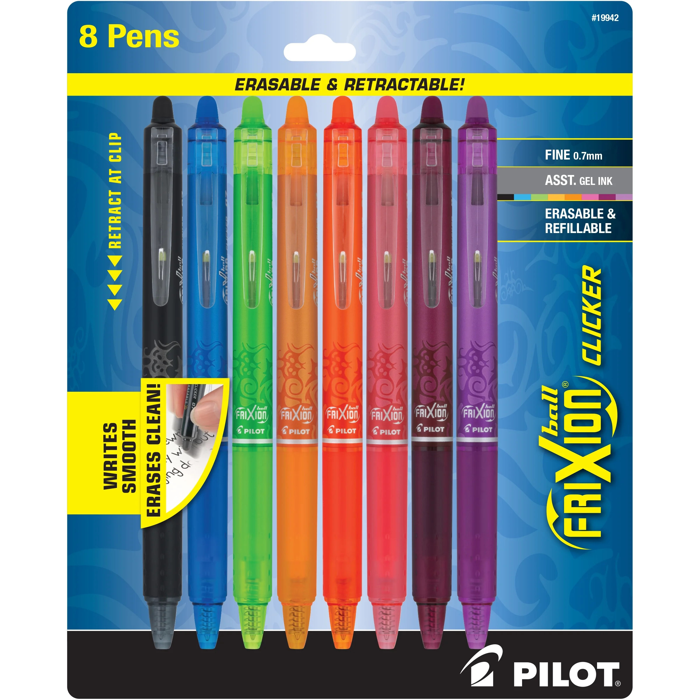 Pilot FriXion Clicker Erasable Gel Ink Pens, Fine Point, 0.7mm, Assorted Ink, 8 Count | Walmart (US)