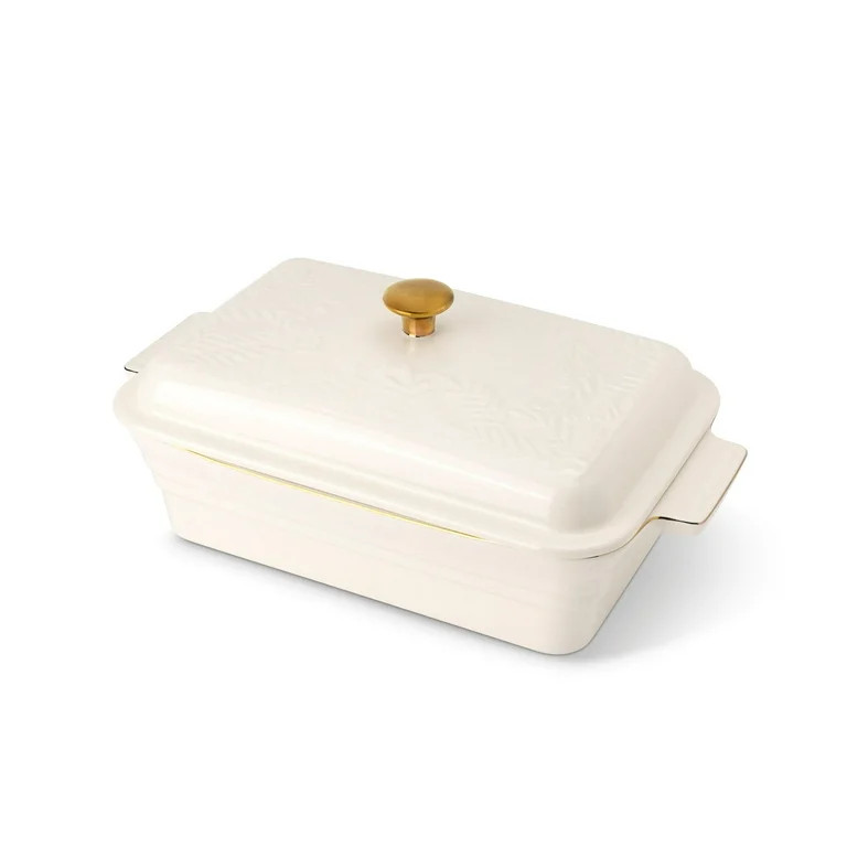 Thyme & Table 13 in x 9 in Stoneware Covered Baking Dish, Embossed White | Walmart (US)