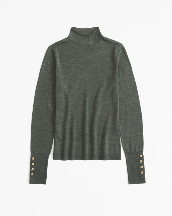 Merino Wool Button Sleeve Mockneck Top | Abercrombie & Fitch (US)
