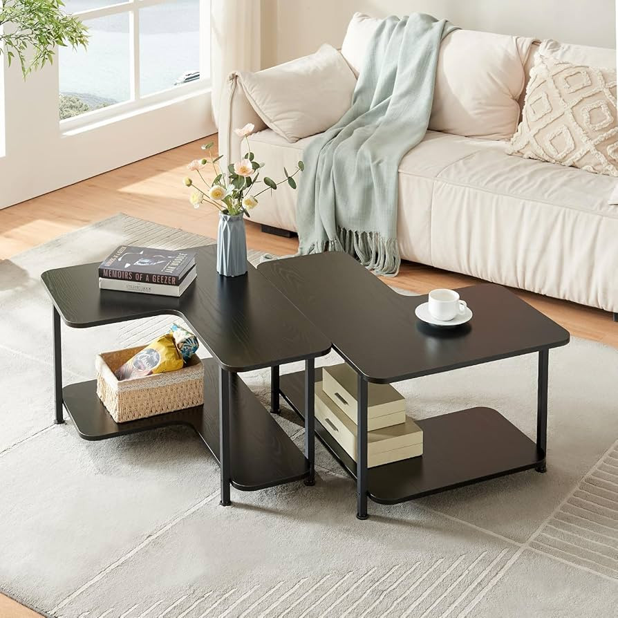 Modular Coffee Table Set of 2, Simple Design CoffeeTable with Shelf, Multi-Configurable 2-Tier In... | Amazon (US)
