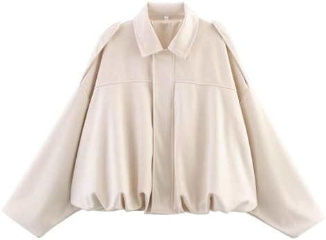 Xunger Women's Faux Suede Bomber Jacket Spring Lapel Pilot Coat Casual Oversized Long Sleeves Tre... | Amazon (US)