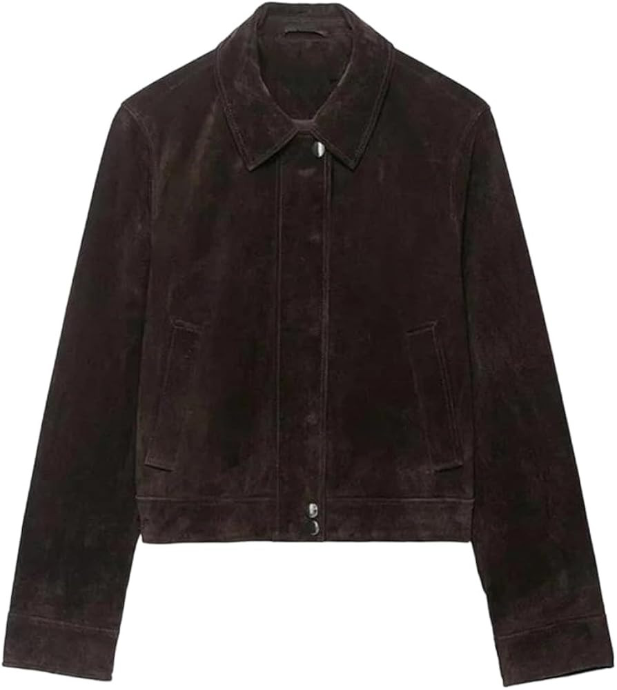 Womens Retro Faux Leather Lapel Short Jacket Casual Outerwear Jacket | Amazon (US)