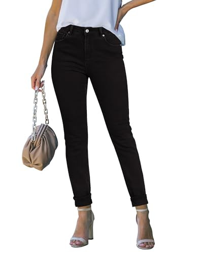 luvamia Skinny Jeans for Women Trendy Folded Hem Denim Pants for Women Stretchy Womens Jeans Denim Jeans for Women Black Jeans for Women True Black Size Small Fits Size 4 Size 6 | Amazon (US)