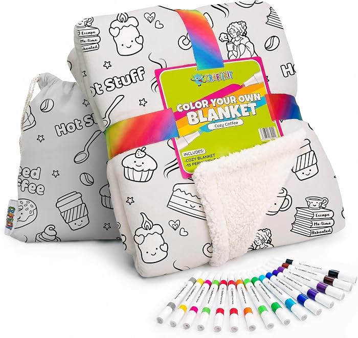 Craftikit Coffee Coloring in Blanket for Adults - Sherpa Throw -15 Markers | Amazon (US)