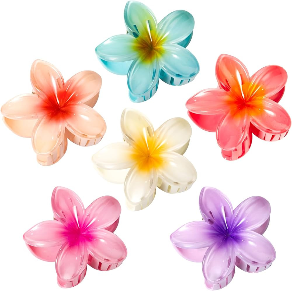 6 Pack Flower Hair Claw Clips for Women, Hawaiian Hibiscus Hair Clips, Cute Hair Accessories, Gif... | Amazon (US)
