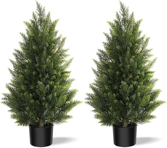 Outdoor Artificial Cedar Topiary Tree, Faux Evergreen Shrubs for Front Porch Decor, Lifelike Fake... | Amazon (US)
