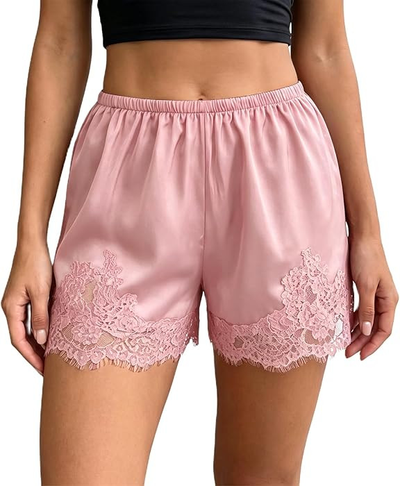 Satin Shorts for Women High Rise Lace Trim Micro Shorts Half Slip Bottoms | Amazon (US)