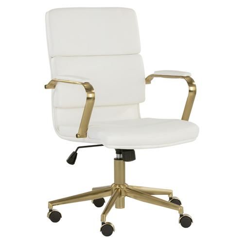 Sunpan Kleo Regency White Upholstered Faux Leather Gold Steel Executive Chair | Kathy Kuo Home