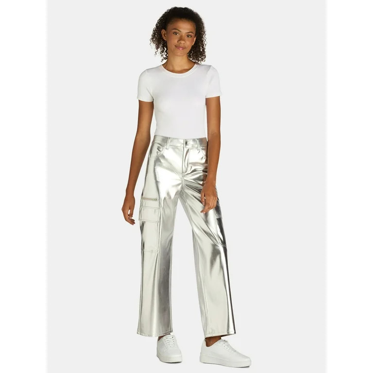 No Boundaries High Rise Metallic Cargo Pants, 30.5" Inseam, Women's | Walmart (US)