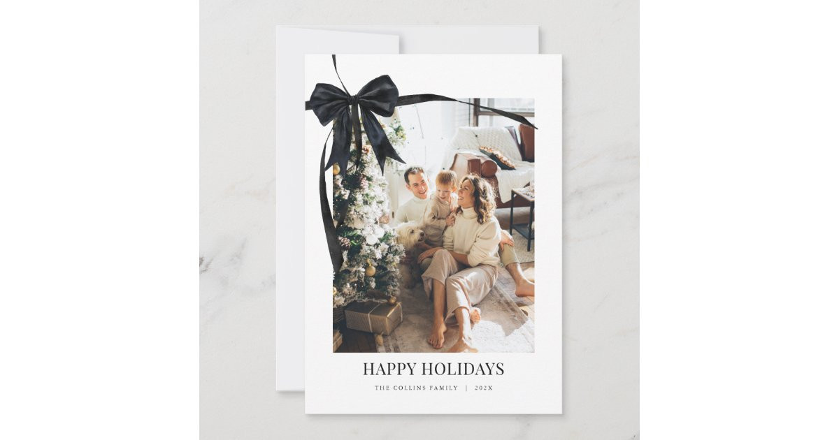 Black Coquette Bow Holiday Photo Christmas Card | Zazzle | Zazzle