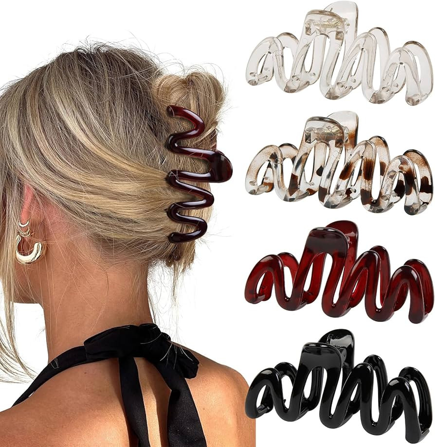 Claw Clips for Women 4Pcs Wavy Hair Clips for Thick Hair Non Slip Hair Clip Claw for Women's Hair... | Amazon (US)