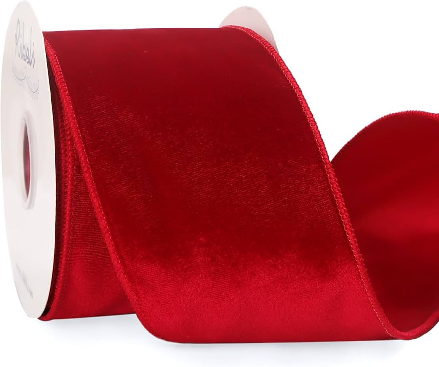 Ribbli Red Velvet Wired Ribbon 4 Inch Velvet with Satin Christmas Ribbon for Gift Wrapping Christ... | Amazon (US)