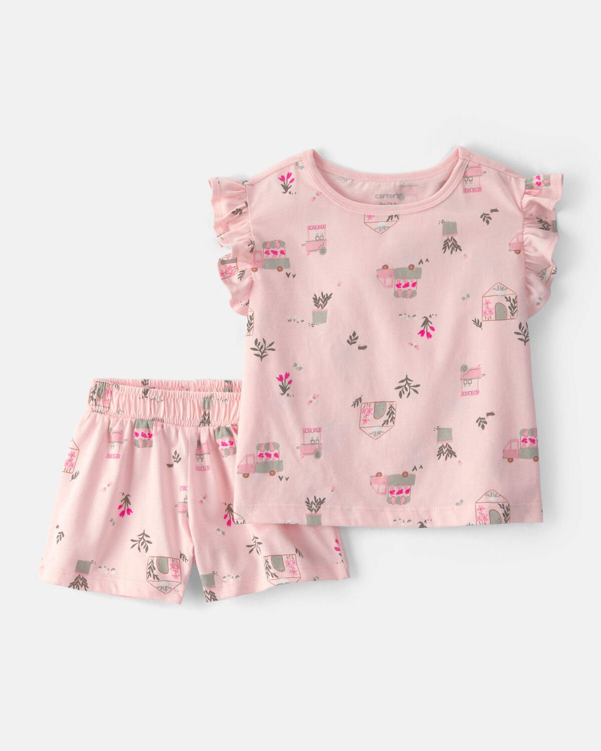 Toddler Girl 2-Piece Flower Truck Top & Short Set - Pink | Carter's Inc