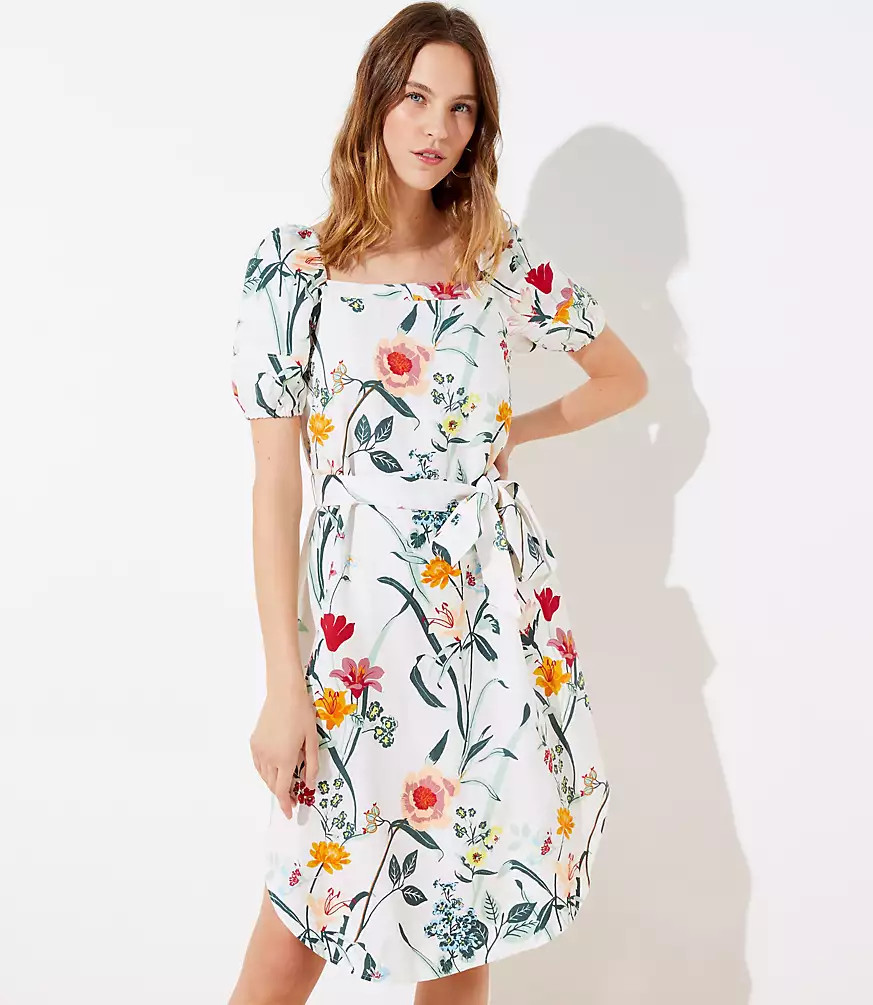 Floral Puff Sleeve Midi Dress | LOFT