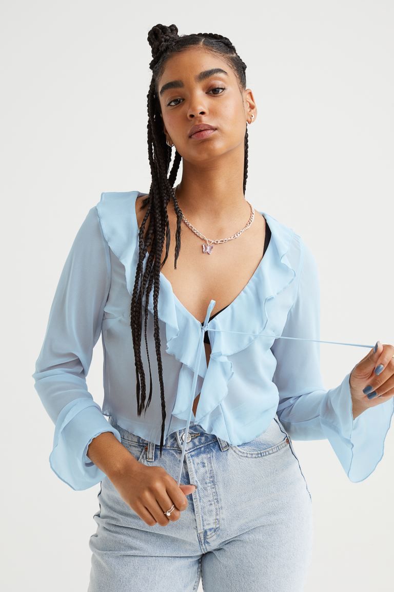 Flounce-trimmed chiffon blouse | H&M (UK, MY, IN, SG, PH, TW, HK)
