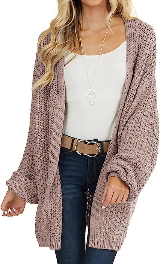 VTSGN Women's Long Sleeve Oversized Open Front Chunky Knit Cardigan Sweater with Pockets | Amazon (US)