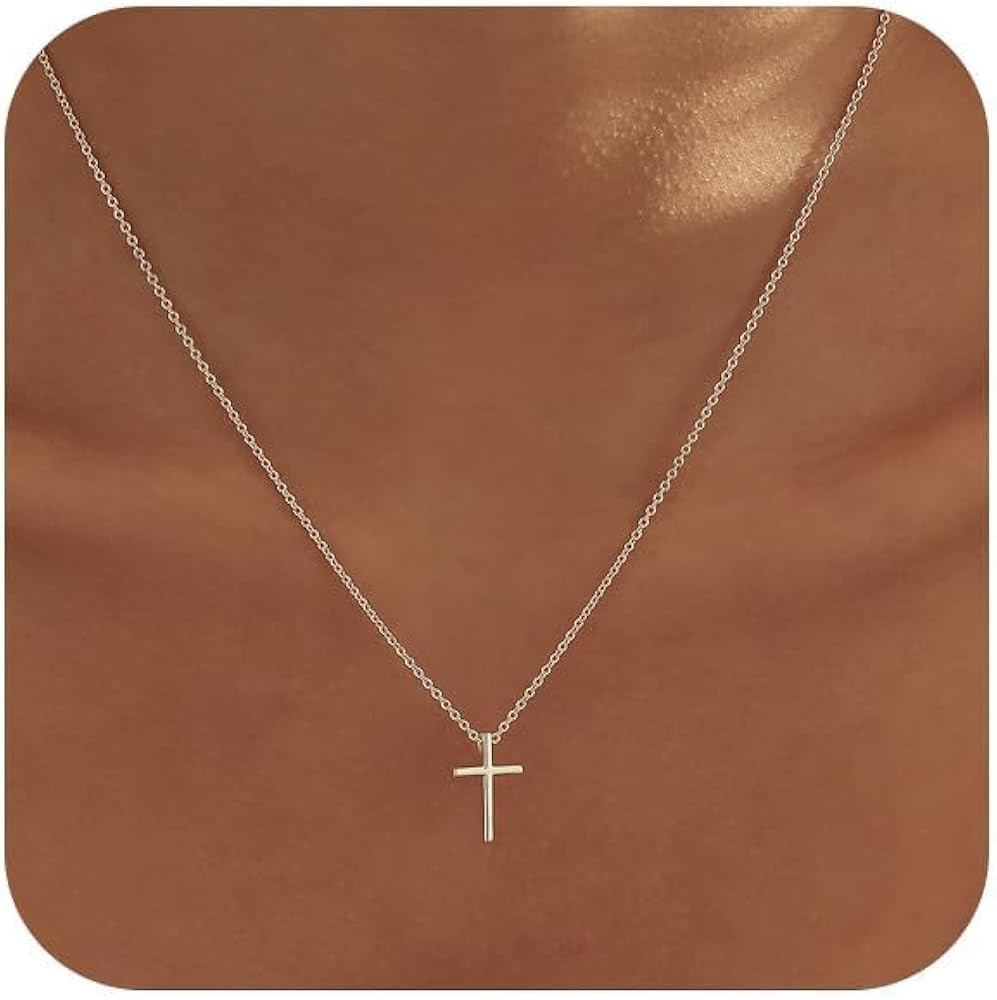 Easter Basket Stuffer Cross Necklace for Women, Dainty 14K Gold Plated Cross Pendant Small Cross ... | Amazon (US)