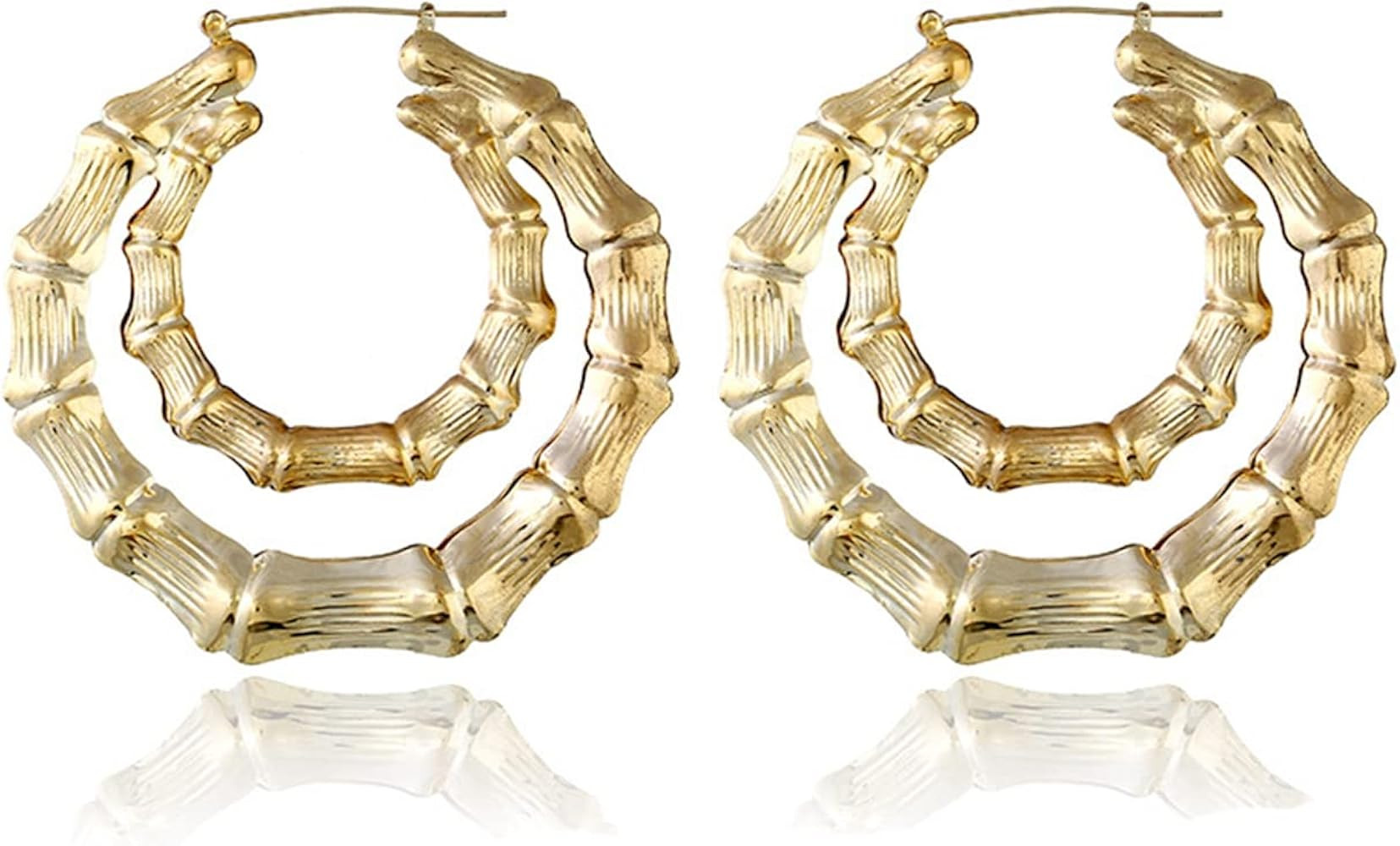 90's Big Bamboo Hoop Earrings for Women Gold Oversized Hoop Earrings Jewelry | Amazon (US)