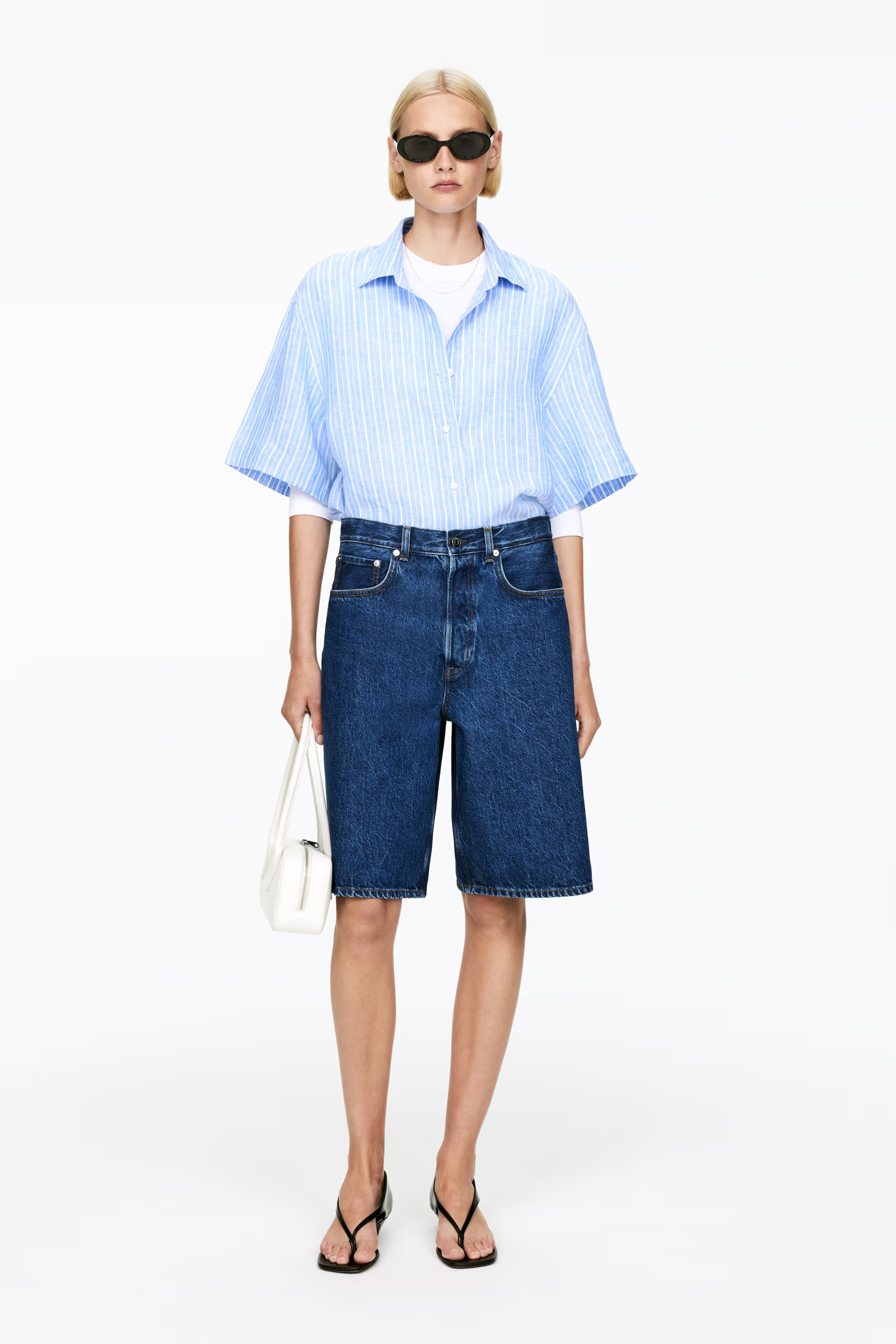 Long Denim Shorts - Dark Blue - Ladies | H&M GB | H&M (UK, MY, IN, SG, PH, TW, HK)