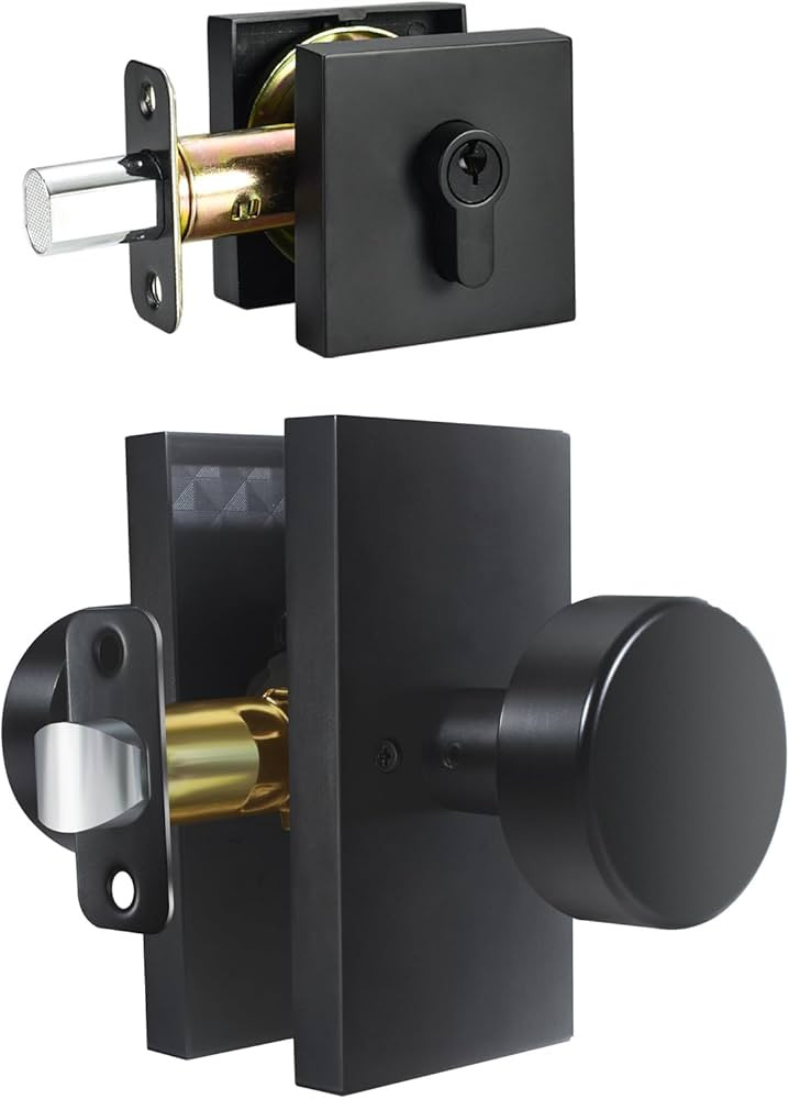 Matte Black Passage Door Knob with Deadbolt Lock Set | Amazon (US)