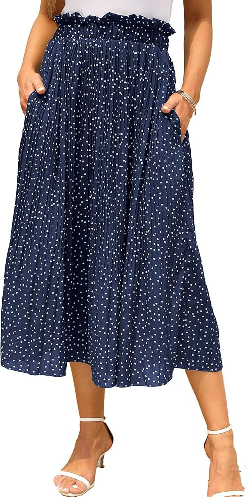 Naggoo Women's Skirts High Elastic Waisted Casual Skirt Pleated Floral/Solid Midi Skirts with Poc... | Amazon (US)