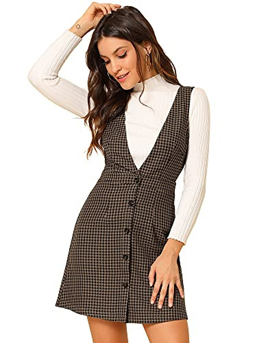 Allegra K Women's Overall Dresses Fall Jumper Halloween Houndstooth Pinafore Plaid Dresses | Amazon (US)