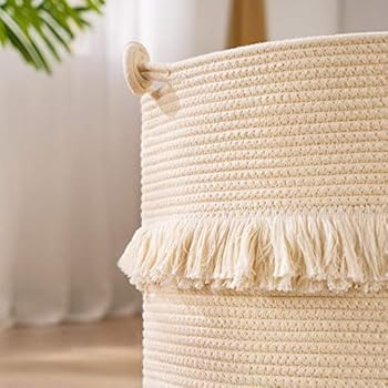 YOUDENOVA Large Woven Rope Storage Basket, Baby Nursery Hamper for Toy&Clothes, White Decorative ... | Amazon (US)